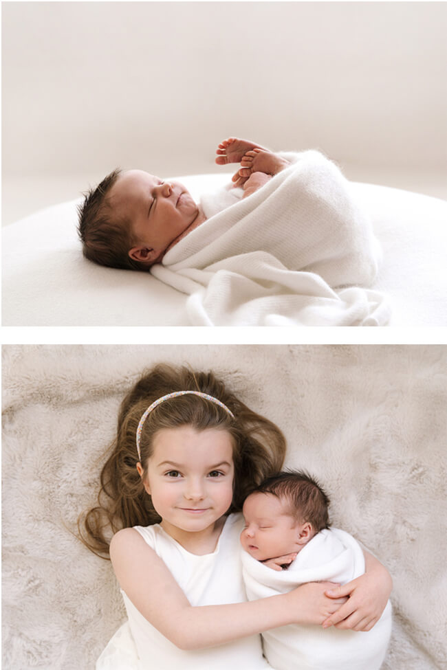 natural light professional studio photo of two young girls and a newborn baby by Pamela Erwin Photography in glasgow